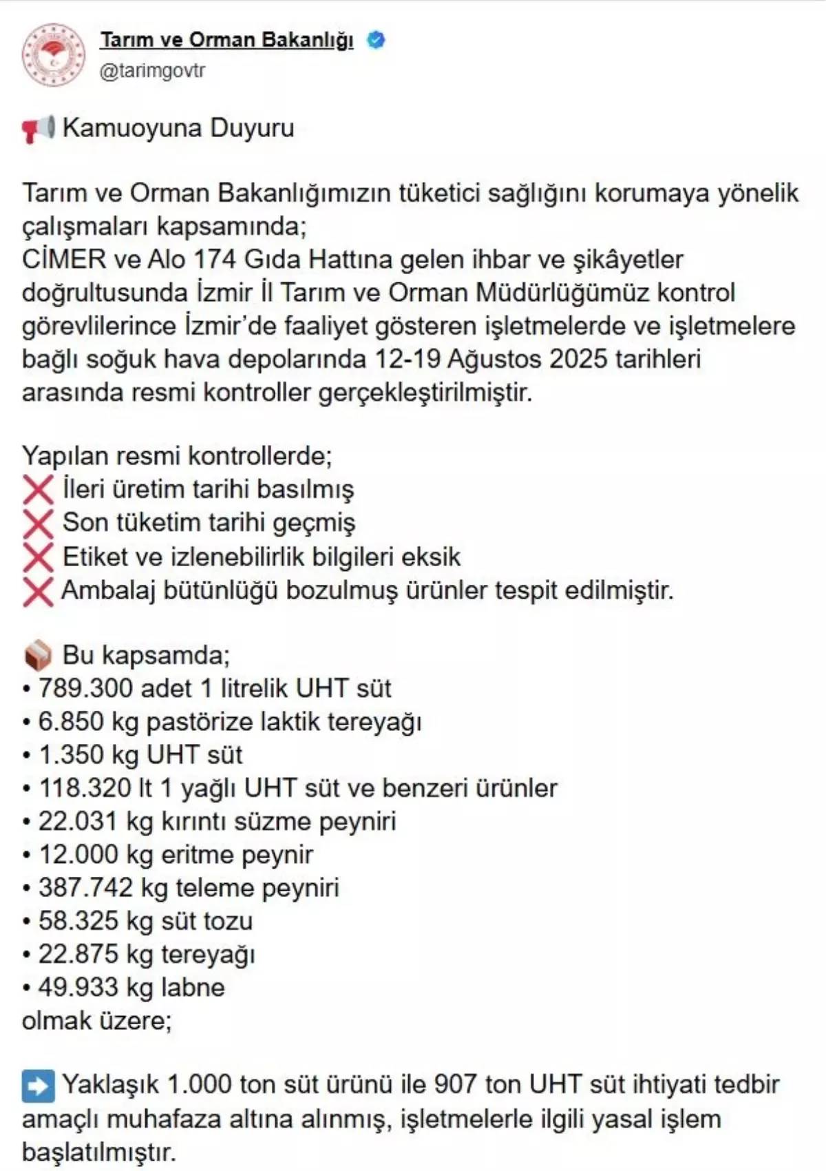 İzmir’de Süt Ürünlerine Devlet Denetimi Başladı!