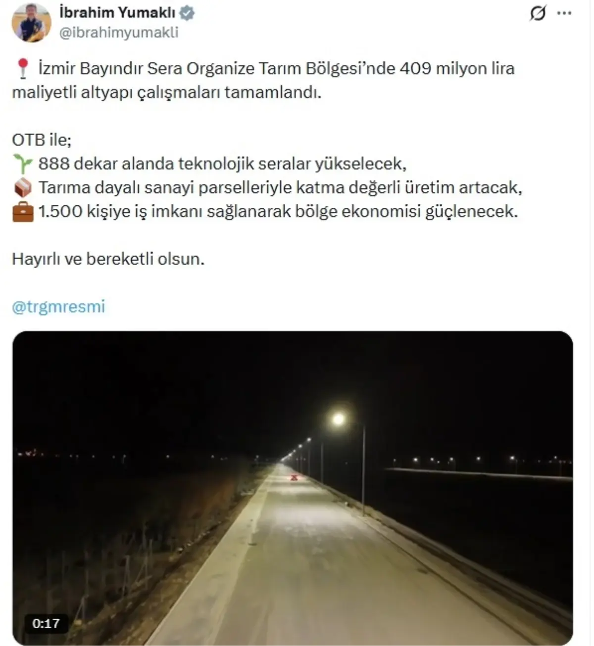 İzmir’de 409 Milyon Liralık Tarım Yatırımı Tamamlandı